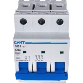 Автоматический выключатель CHINT NB1-63, 3P, 63A, 6кА, характеристика C 179710 (артикул 17519922) – фото 1