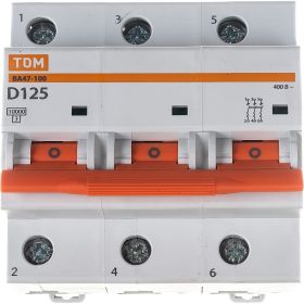 Автоматический выключатель TDM ВА47-100 3Р 125А 10кА характеристика D SQ0207-0095 (артикул 20751315) – фото 1