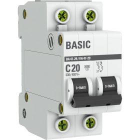 Автоматический выключатель EKF 2P 20А C 4,5кА ВА 47-29 Basic SQ mcb4729-2-20C (артикул 16040881) – фото 1