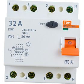 Устройство защитного отключения TDM ВД1-63 4Р 32А 30мА тип А SQ0203-0086 (артикул 15740061) – фото 1