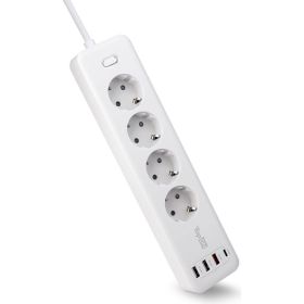 Сетевой фильтр TopOn TOP-PWS4 4 розетки, 3 USB, Type-C, PD 20W QC3.0, 4000W, 3м Белый TOP-PWS4-3 (артикул 23102499) – фото 1