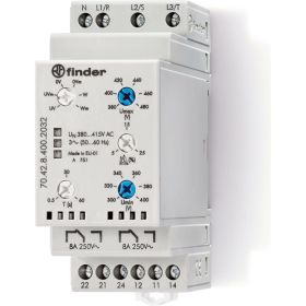 Реле контроля фаз Finder пониж/повыш напряж, обрыв/черед., выход 2co 8а, 380-415в, 704284002032 (артикул 18580423) – фото 1