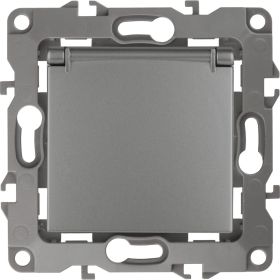 Розетка ЭРА 12-2103-12 2P E Schuko со шторками с крышкой, 16A-250В, IP20, 12, графит Б0019327 (артикул 15980730) – фото 1