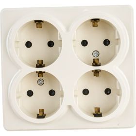 Розетка ЭРА 11-2211-02 4х2P E Schuko со шторками, 16A-250В, IP20, ОУ, Эксперт, сл.кость Б0020710 (артикул 15980762) – фото 1