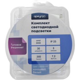 Комплект светодиодной ленты Apeyron 12В, smd 5050, 30 д/м, IP20, 5 м, холодный белый 10-40 (артикул 15845613) – фото 1