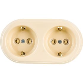 Двухместная керамическая розетка Interior Electric слоновая кость, серия ""АРБАТ"" РК2003 (артикул 18326359) – фото 1