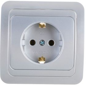 Розетка Smartbuy 1-местная с заземлением 16А серебро Марс SBE-02s-16-S1-Z-c (артикул 16051921) – фото 1
