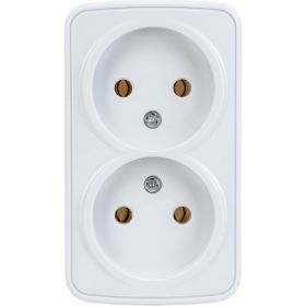 Розетка Intro Polo 3-203-01 без заземления двойная 2x2P, 16A-250В, IP20, открытая установка, белый, Б0053565 (артикул 20772945) – фото 1
