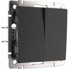 Выключатель WERKEL W1122008 двухклавишный проходной черный матовый a051621 (артикул 15777352) – фото 1