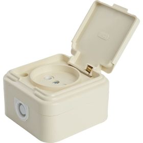 1-местная розетка STEKKER без заземляющего контакта, с крышкой, 250В, 16А, IP44, PST16-20-44 (RA 16-201-БЖ), слоновая кость 49060 (артикул 24459351) – фото 1