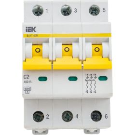 Автоматический выключатель IEK ВА47-60M 3Р 2А 6кА С MVA31-3-002-C (артикул 21320050) – фото 1