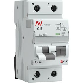 Дифференциальный автомат EKF AVERES DVA-6, 1P+N, 16А, 30мА, 6кА SQrcbo6-1pn-16C-30-ac-av (артикул 16209577) – фото 1