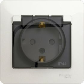 Розетка Schneider Electric 1-местная СП Glossa 16А IP44 с крышкой в сборе перламутр GSL000648 (артикул 18145495) – фото 1