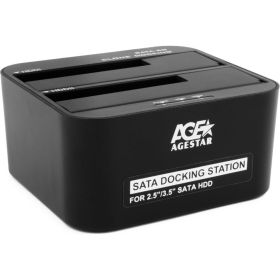 Докстанция AgeStar USB 3.0 2x2.5""/3.5"" SATA HDD/SSD, пластик, черный, UASP, Clone, 3UBT6-6G (BLACK) (артикул 21212812) – фото 1