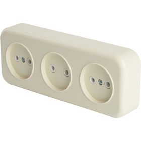 3-местная розетка STEKKER без заземляющего контакта, 250В, 16А, IP20, PST16-50-20 (RA 16-344-БЖ), слоновая кость 49055 (артикул 24459327) – фото 1