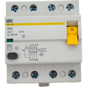 Устройство защитного отключения IEK ВД1-63S УЗО, 4Р, 63А, 300мА MDV12-4-063-300 (артикул 16300551) – фото 1
