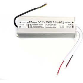 Электронный трансформатор для светодиодной ленты FERON 200W 12V IP67 (драйвер), LB007, 48061 (артикул 21713464) – фото 1