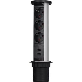 Механический блок розеток Mebax 105W 3 секции Чёрный d60мм 2 USB влагозащита, 00-00001161 (артикул 16258705) – фото 1