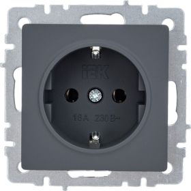 1-местная розетка IEK Brite рс11-1-0-брг с заземлением, без защитных шторок, 16А, графит BR-R11-16-K53 (артикул 24591645) – фото 1