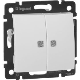 Механизм выключателя Legrand 2-клавишный СП Valena 10 А 250 В IP31 с зеленой подсветкой белый Leg 774428 (артикул 16120106) – фото 1