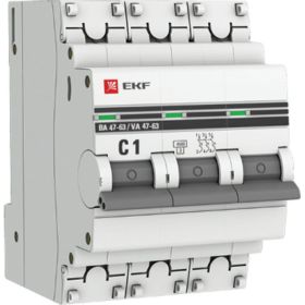 Автоматический выключатель EKF PROxima ВА 47-63 3P, 1А, 4,5kA, SQ mcb4763-3-01C-pro (артикул 16176297) – фото 1