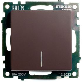 1-клавишный механизм выключателя c индикатором STEKKER GLS10-7101-04, 250В, 10А, серия Катрин, шоколад 49022 (артикул 25676427) – фото 1