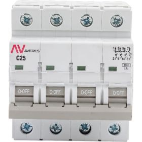 Автоматический выключатель EKF AVERES AV-6, 4P, 25A, C, 6kA, SQ mcb6-4-25C-av (артикул 16040736) – фото 1