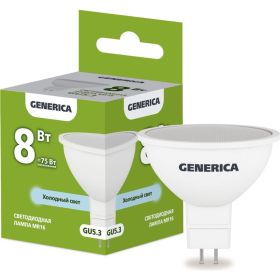 Светодиодная лампа GENERICA MR16 софит 8Вт 230В 6500К GU5.3 LL-MR16-08-230-65-GU5-G (артикул 25128285) – фото 1