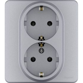 Розетка Legrand 2x2К+З - немецкий стандарт - 16 А - 250 В - INSPIRIA - алюминий 673752 (артикул 20964789) – фото 1