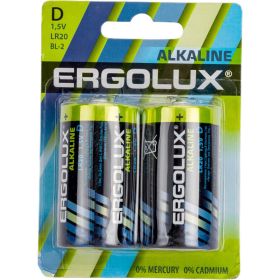 Батарейка Ergolux 1.5В, LR20, Alkaline, BL-2 11752 (артикул 16462460) – фото 1