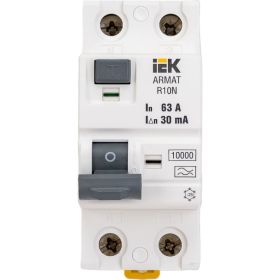 Выключатель дифференциального тока IEK ARMAT R10N 2P 63А 30мА тип A AR-R10N-2-063A030 (артикул 20719659) – фото 1