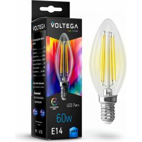 Филаментная лампа VOLTEGA Свеча Е14 4000К 7W CRI97 7153 (артикул 20866503) – фото 1