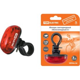 Светодиодный фонарь TDM Велосипедный 3 3 режима работы, 3 LED, 20 лм/Вт 2*AAA SQ0350-0029 (артикул 18155545) – фото 1