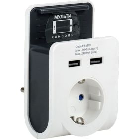 Адаптер IEK Т-02 01 1 место, 2P+PE, 16А, 2хUSB, 2,4А, белый WTP11-16-01-Z-K01 (артикул 16394909) – фото 1