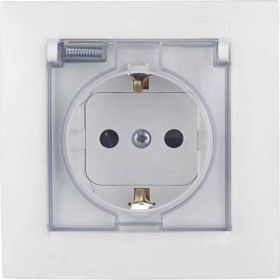 Розетка с заземлением, шторками и крышкой IP-44 Simon 1590450-030 (артикул 15404916) – фото 1
