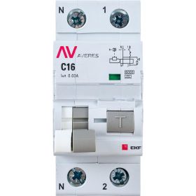 Дифференциальный автомат EKF AVERES DVA-6, 1P+N, 16А, C, 30мА, A, 6кА, SQ rcbo6-1pn-16C-30-a-av (артикул 16040805) – фото 1