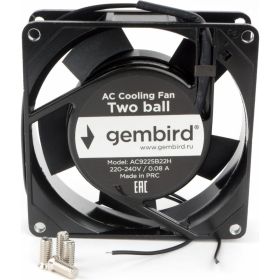 Вентилятор Gembird 92x92x25, AC, 220, подшипник, 2 pin, провод 30 см, AC9225B22H (артикул 23709321) – фото 1