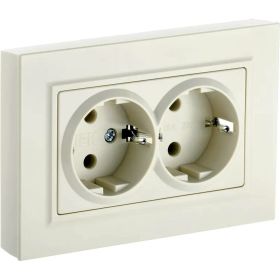 2-местная розетка IEK Brite рс12-3-бркр с заземлением, без защитных шторок, 16А, в сборе, бежевый BR-R21-16-K10-F (артикул 24591777) – фото 1