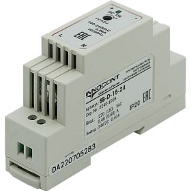 Блок питания INNOCONT -10 +50С, IP20, вход: 220VAC, 0.48А, выход: 15W, 24VDC, 0.63A, типы защиты: КЗ, перегрузка, перенапряжение SB-D-15-24 (артикул 25909445) – фото 1
