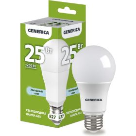 Светодиодная лампа GENERICA A65 груша 25Вт 230В 6500К E27 LL-A65-25-230-65-E27-G (артикул 25128105) – фото 1
