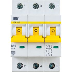 Автоматический выключатель IEK ВА47-60M 3Р 50А 6кА D MVA31-3-050-D (артикул 21319534) – фото 1