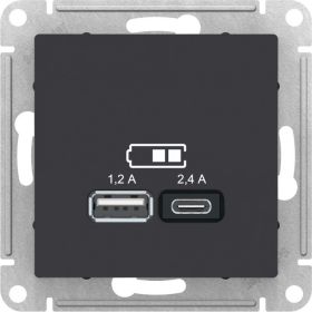 Розетка USB A+С Schneider Electric AtlasDesign Карбон 5В/2,4А, 2х5В/1,2 А ATN001039 (артикул 18120271) – фото 1