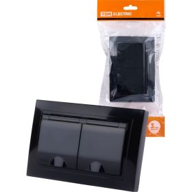Двойная розетка TDM 2П+З с защитными шторками и крышкой 16А 250В IP44 антрацит Таймыр SQ1814-0876 (артикул 20829171) – фото 1