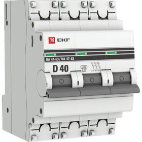 Автоматический выключатель EKF 3P, 40А, 4,5kA, ВА 47-63, PROxima, SQ mcb4763-3-40D-pro (артикул 16135170) – фото 1