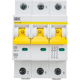 Автоматический выключатель IEK ВА47-60M 3Р 6А 6кА С MVA31-3-006-C (артикул 21320062) – фото 1