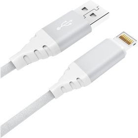 Дата-кабель AKAI CE-610 USB A- Lightning, 1м, 2.1А, текстиль, белый CE-610W (артикул 21357310) – фото 1