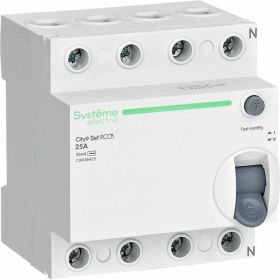 Выключатель дифференциального тока Systeme Electric City9 set вдт 25а 4p 30ма тип-ac 400в C9R36425 (артикул 26626567) – фото 1