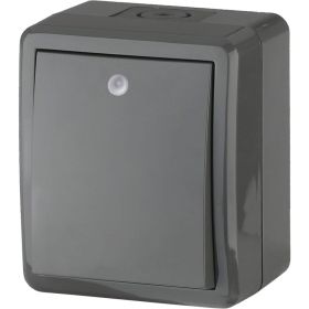 Выключатель с подсветкой ЭРА 11-1402-03 IP54, 10АХ-250В, ОУ, Эксперт, серый Б0020672 (артикул 15980790) – фото 1