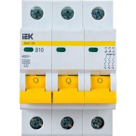 Автоматический модульный выключатель IEK 3п B 10А ВА 47-29 4.5кА ИЭК MVA20-3-010-B (артикул 15164779) – фото 1