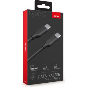 Дата-кабель AKAI Type C- Type С , 1м, 2,1А, TPE , черный CE-468B (артикул 21357490) – фото 1